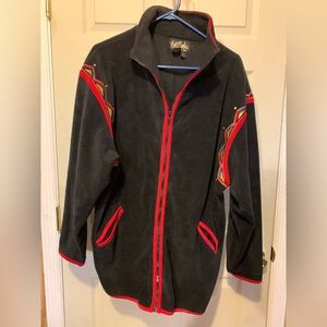 Bob Mackie size large vintage fleece jacket; ptp 26”; sh-hem 31 1/2”